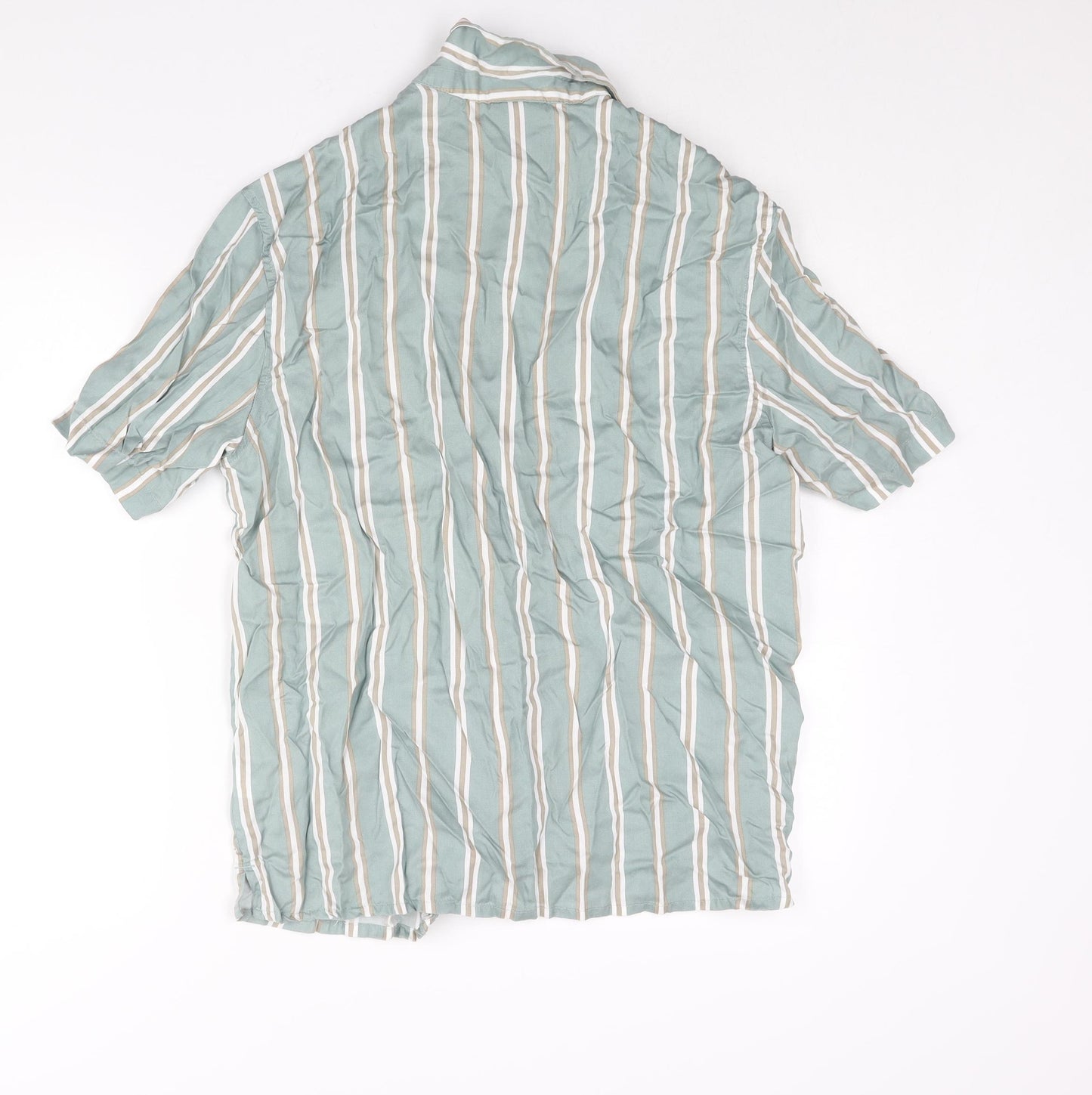 H&M Mens Blue Striped Lyocell Button-Up Size M Collared Button