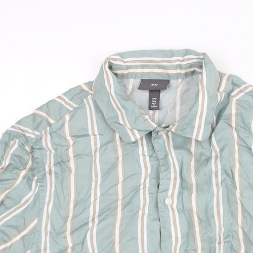 H&M Mens Blue Striped Lyocell Button-Up Size M Collared Button