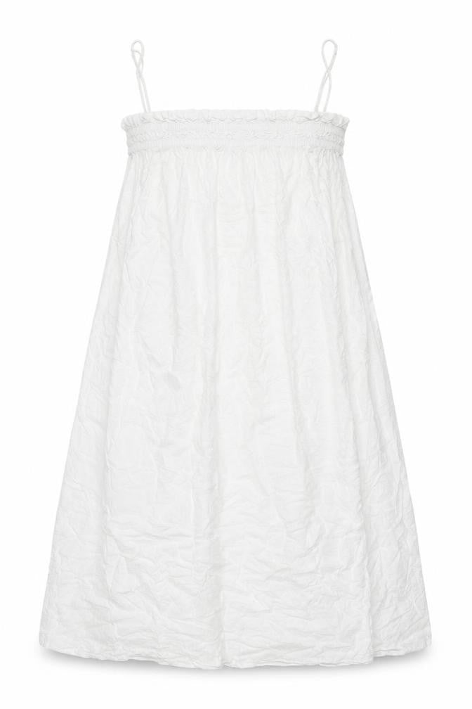 Front view of H&M women’s white viscose shift, size S, square neck pullover - rouched