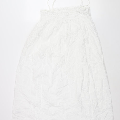 H&M Womens White Viscose Shift Size S Square Neck Pullover - Rouched
