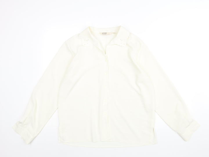 EWM Womens Ivory Polyester Basic Blouse Size 14 Collared