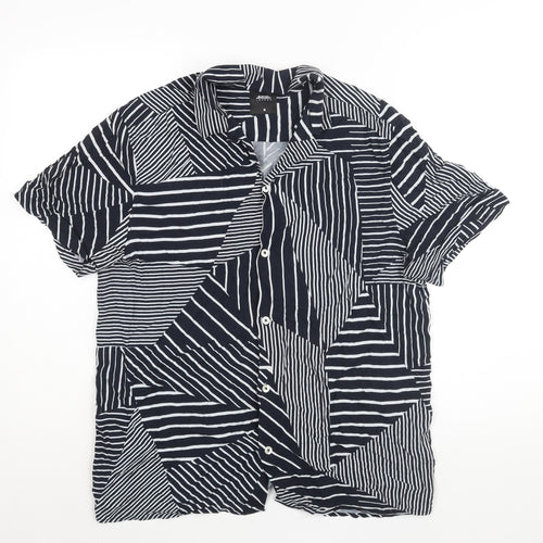 Burton Mens Blue Geometric Viscose Button-Up Size M Collared Button