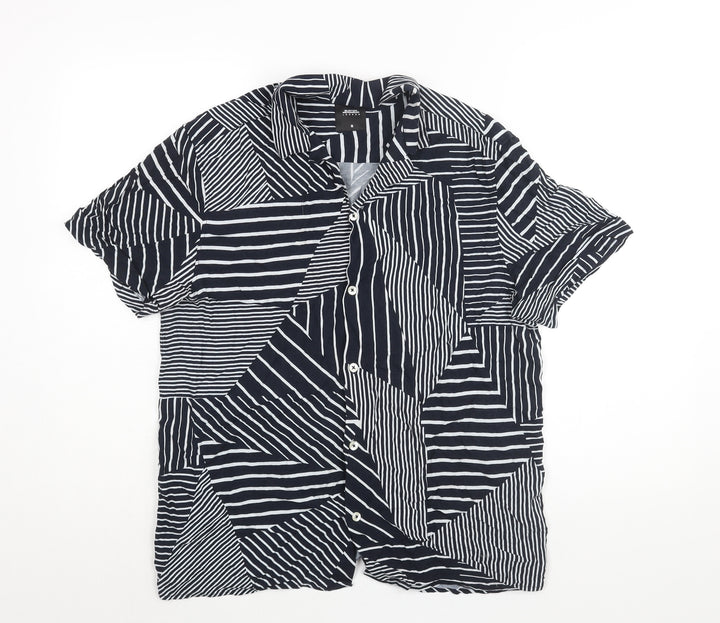Burton Mens Blue Geometric Viscose Button-Up Size M Collared Button