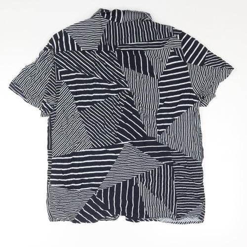 Burton Mens Blue Geometric Viscose Button-Up Size M Collared Button