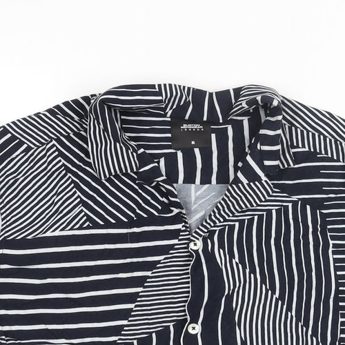 Burton Mens Blue Geometric Viscose Button-Up Size M Collared Button