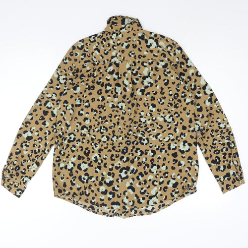 Mango Womens Brown Animal Print Polyester Basic Button-Up Size S Collared - Leopard Print