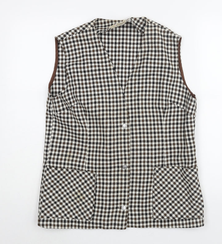 Swirla Womens Brown Check Jacket Waistcoat Size 18 Button - Houndstooth Vintage