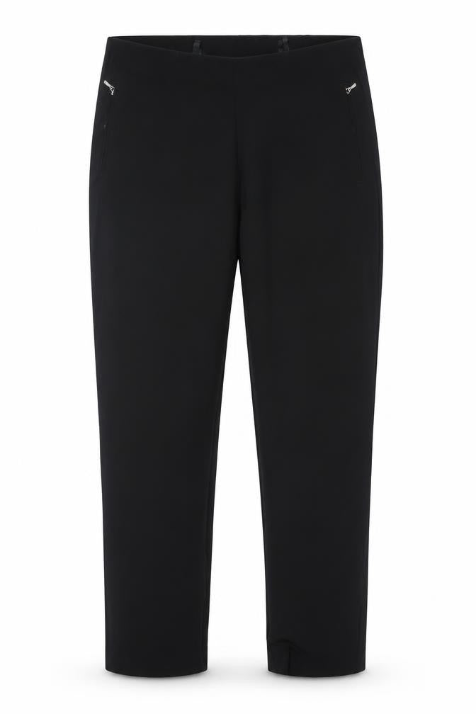 New Fashion Womens Black Viscose Trousers Size 26 L26 in Regular - Zip Detail Elasticated Waist