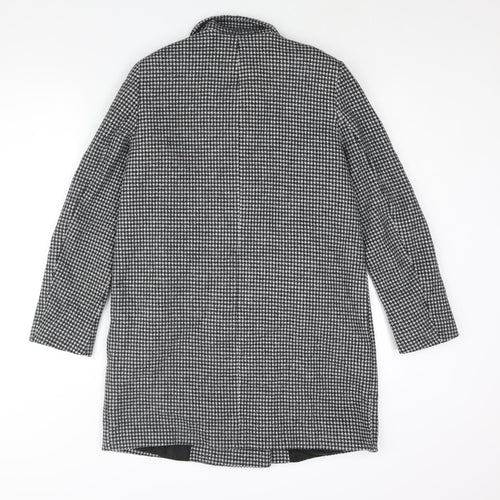 Zara Womens Black Check Overcoat Coat Size M Button - Houndstooth Double Breasted