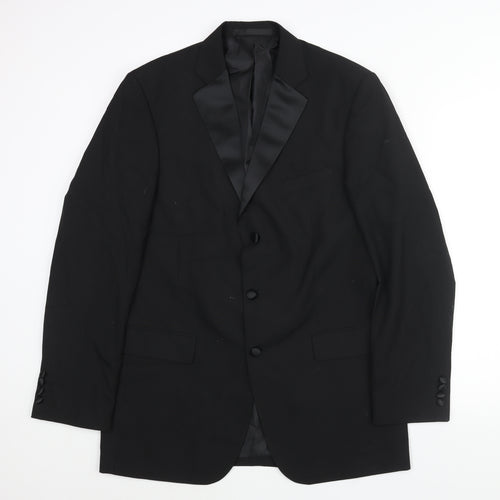 Marks and Spencer Mens Black Polyester Tuxedo Suit Jacket Size 40 Regular - Satin Lapel