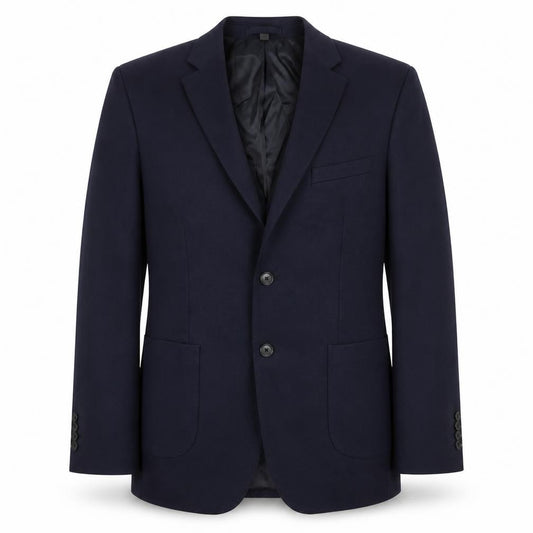 Front view of Marks & Spencer men’s blue polyester jacket suit jacket, size 42, regular