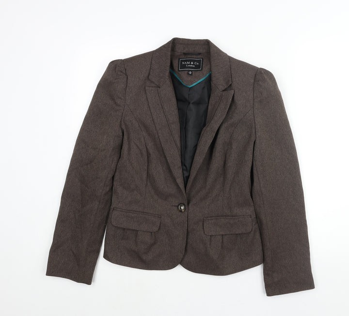 NAM & Co Womens Brown Herringbone Polyester Jacket Suit Jacket Size 10
