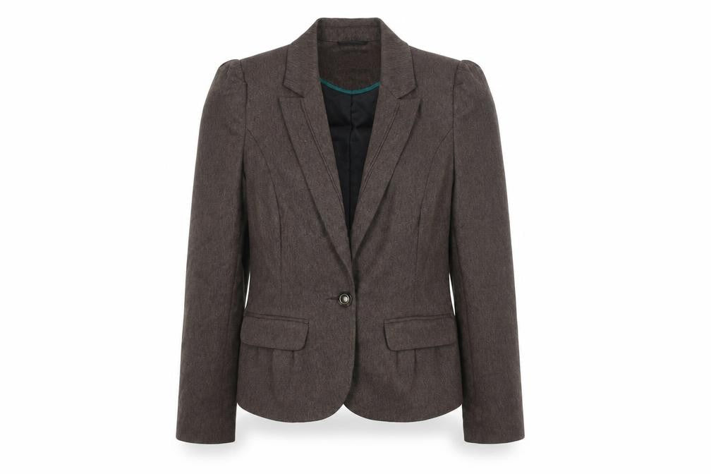 Front view of NAM & Co women’s brown herringbone polyester jacket suit jacket, size UK 10