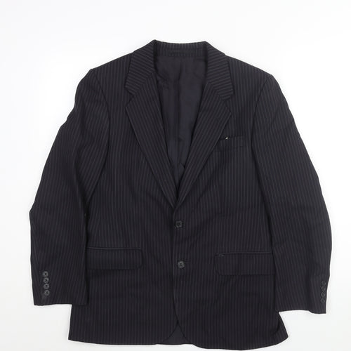St Michael Mens Blue Striped Polyester Jacket Suit Jacket Size 38 Regular