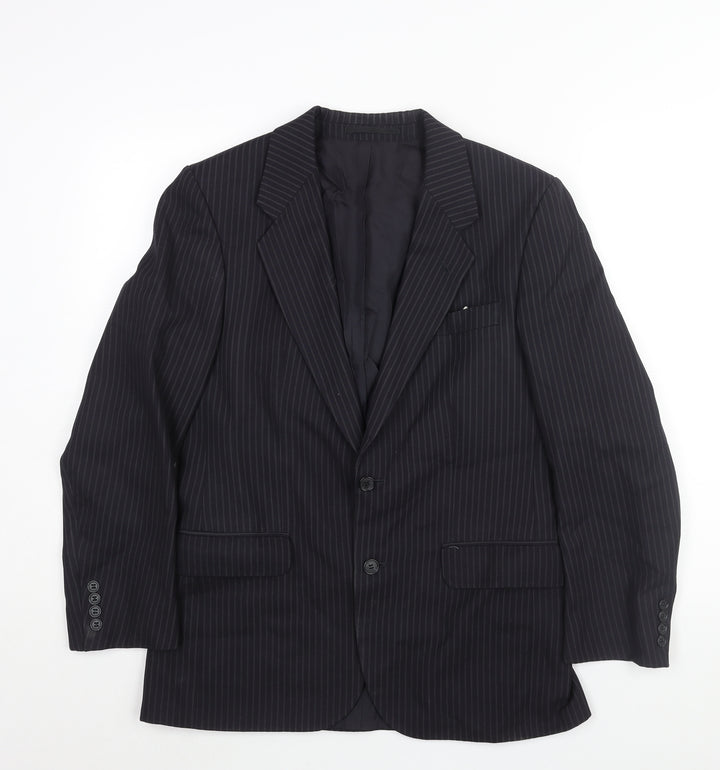 St Michael Mens Blue Striped Polyester Jacket Suit Jacket Size 38 Regular