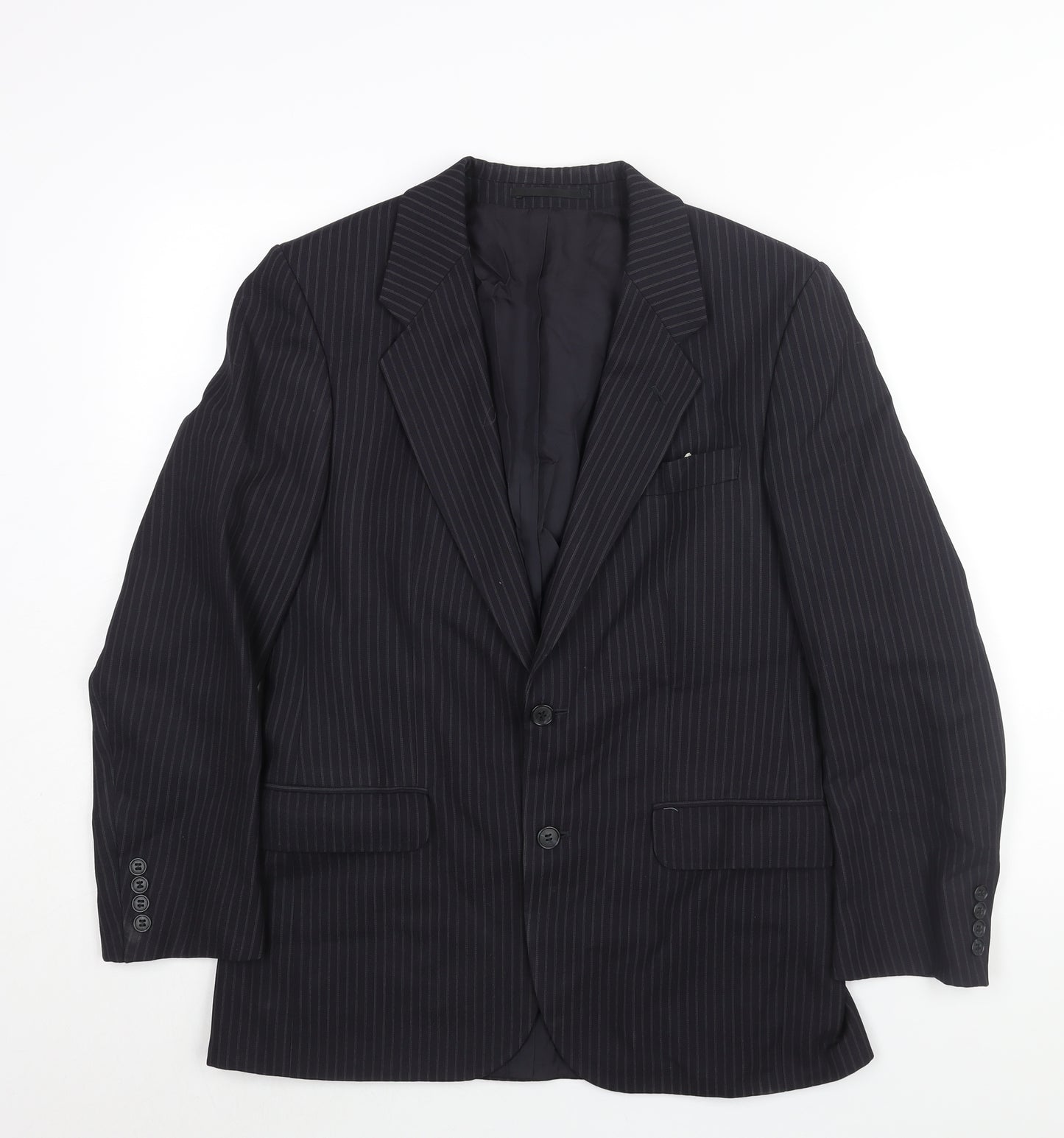 St Michael Mens Blue Striped Polyester Jacket Suit Jacket Size 38 Regular