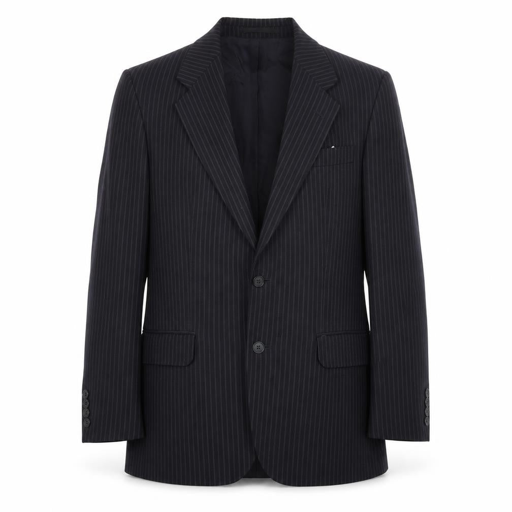 Front view of St Michael men’s blue striped polyester jacket suit jacket, size 38, regular