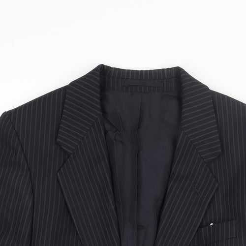 St Michael Mens Blue Striped Polyester Jacket Suit Jacket Size 38 Regular