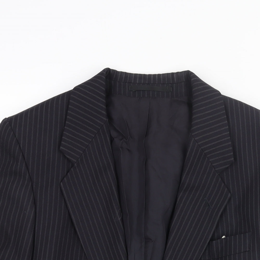 St Michael Mens Blue Striped Polyester Jacket Suit Jacket Size 38 Regular