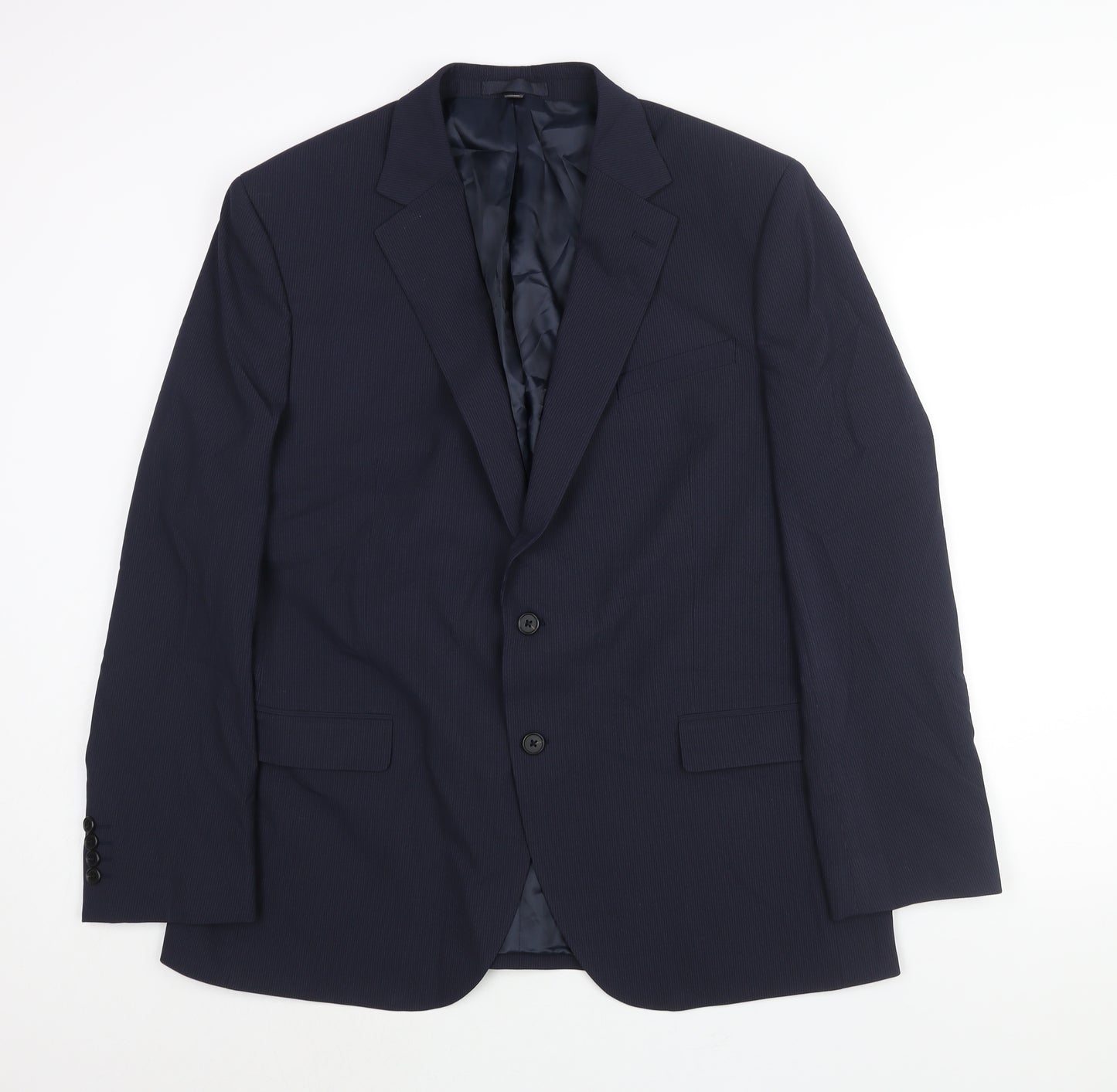 Marks and Spencer Mens Blue Striped Polyester Jacket Suit Jacket Size 44 Regular