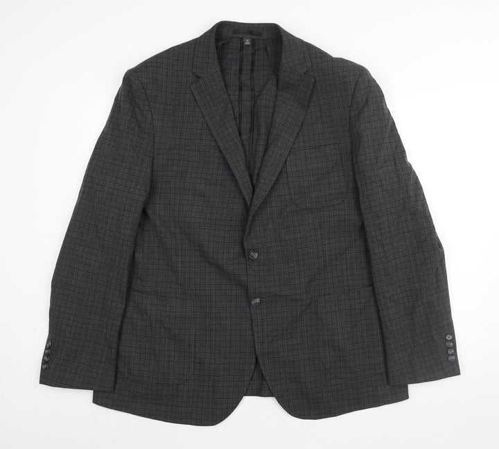 Marks and Spencer Mens Grey Check Polyester Jacket Suit Jacket Size 46 Regular - Unlined