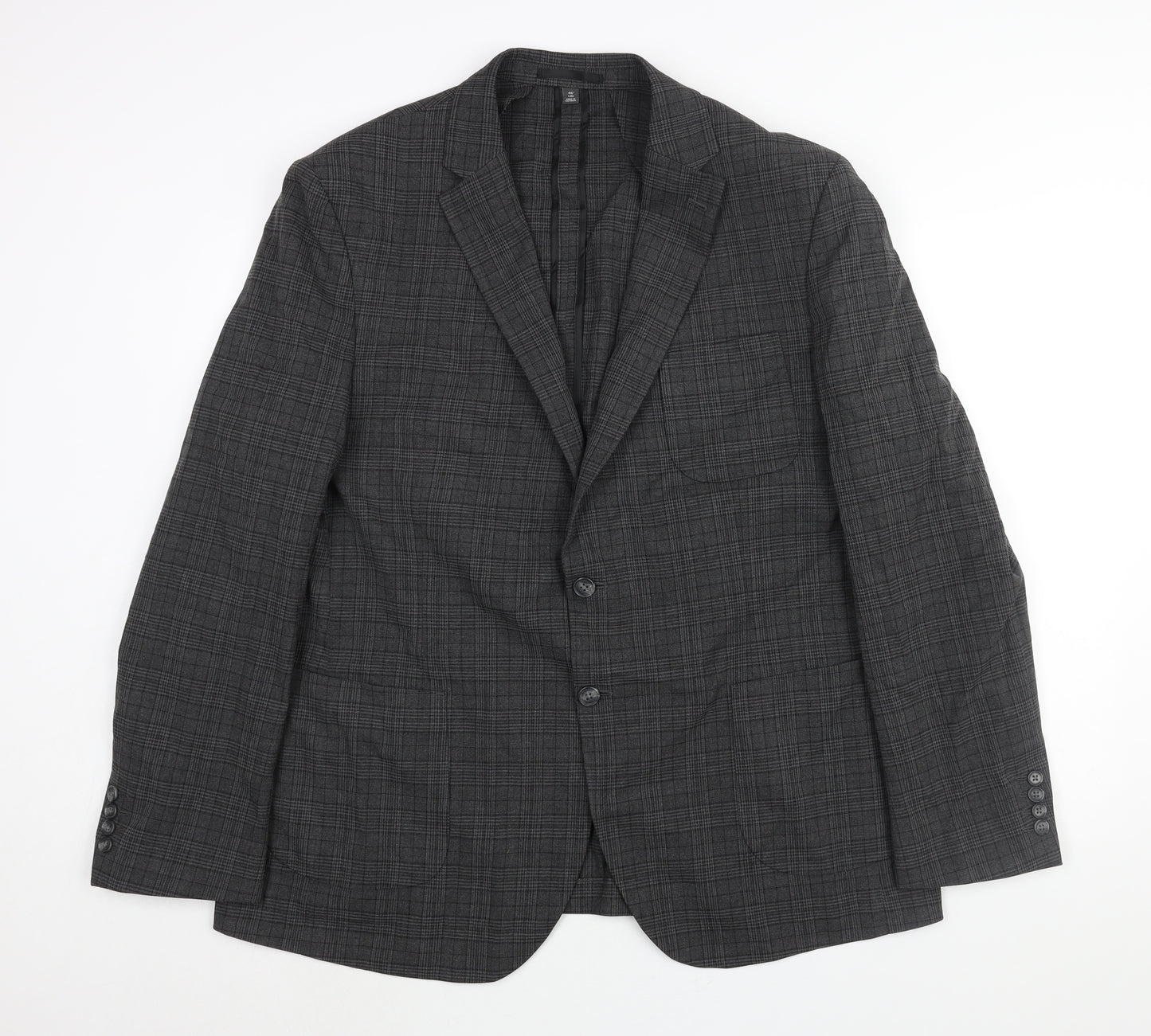 Marks and Spencer Mens Grey Check Polyester Jacket Suit Jacket Size 46 Regular - Unlined