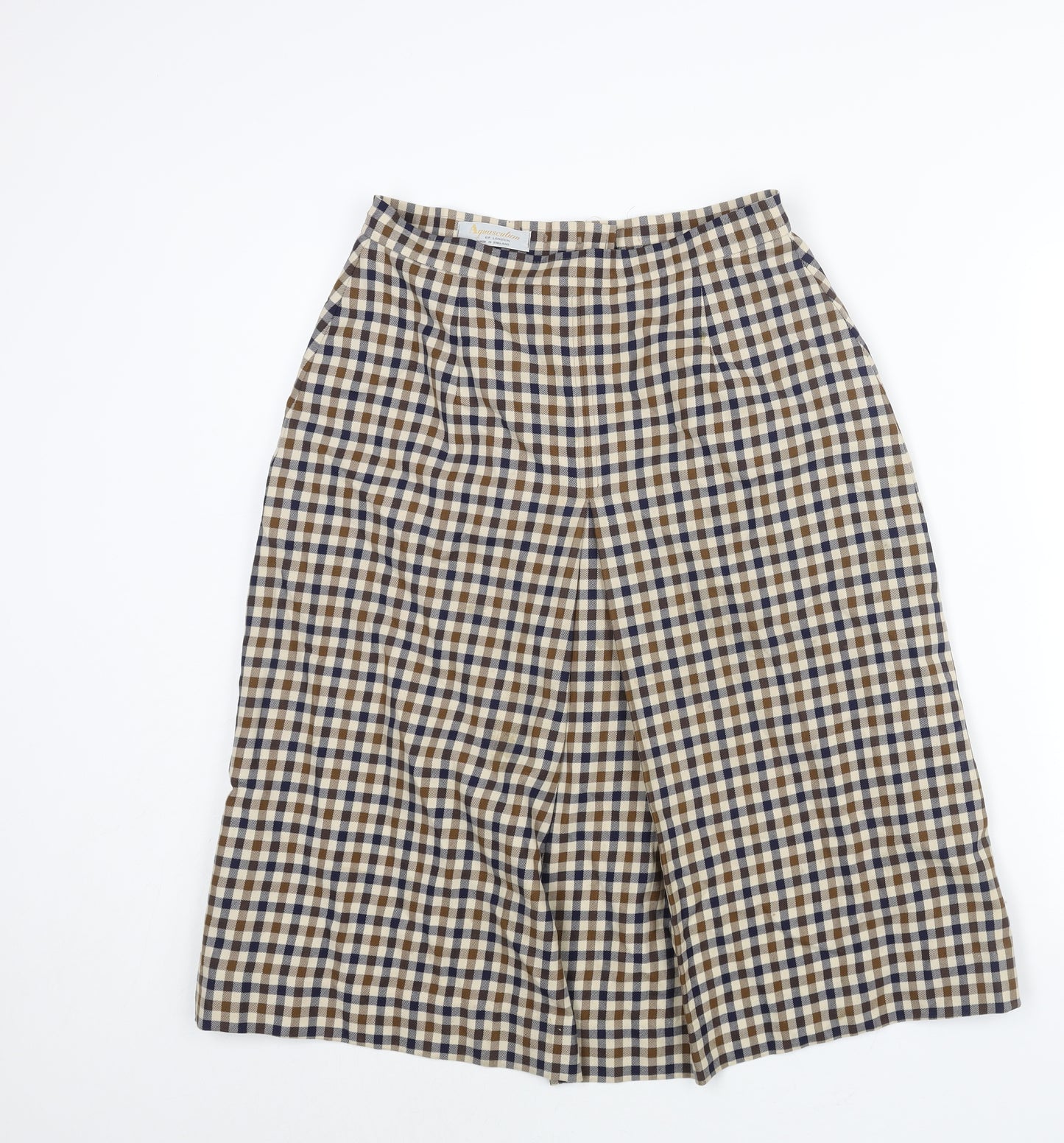 Aquascutum Womens Beige Check Wool A-Line Skirt Size 30 in Zip - Closed Vent