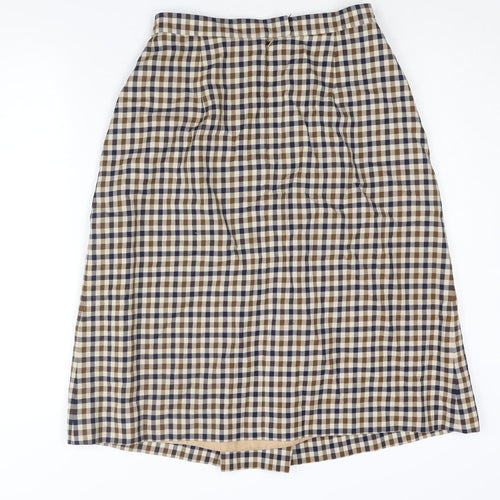 Aquascutum Womens Beige Check Wool A-Line Skirt Size 30 in Zip - Closed Vent