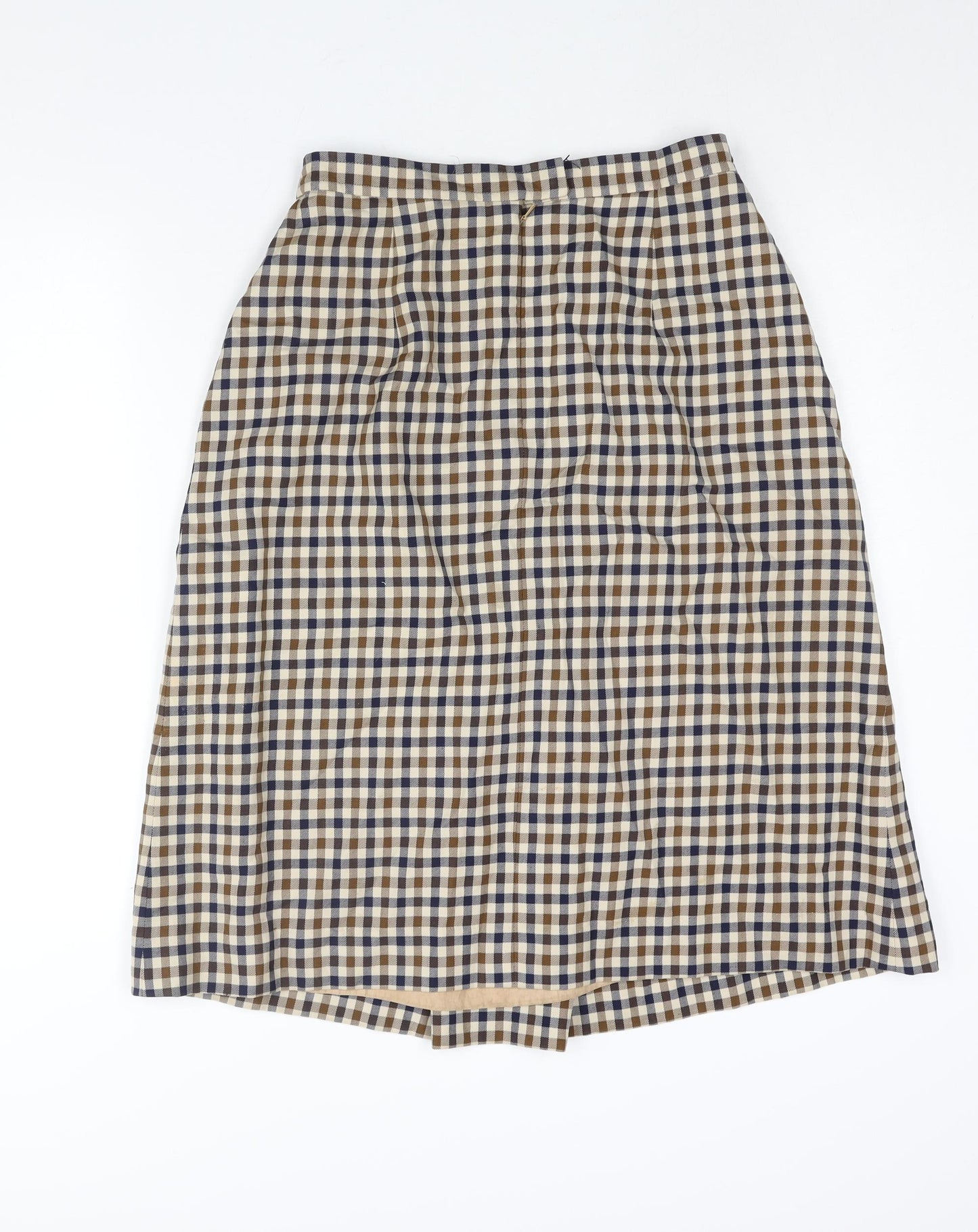 Aquascutum Womens Beige Check Wool A-Line Skirt Size 30 in Zip - Closed Vent