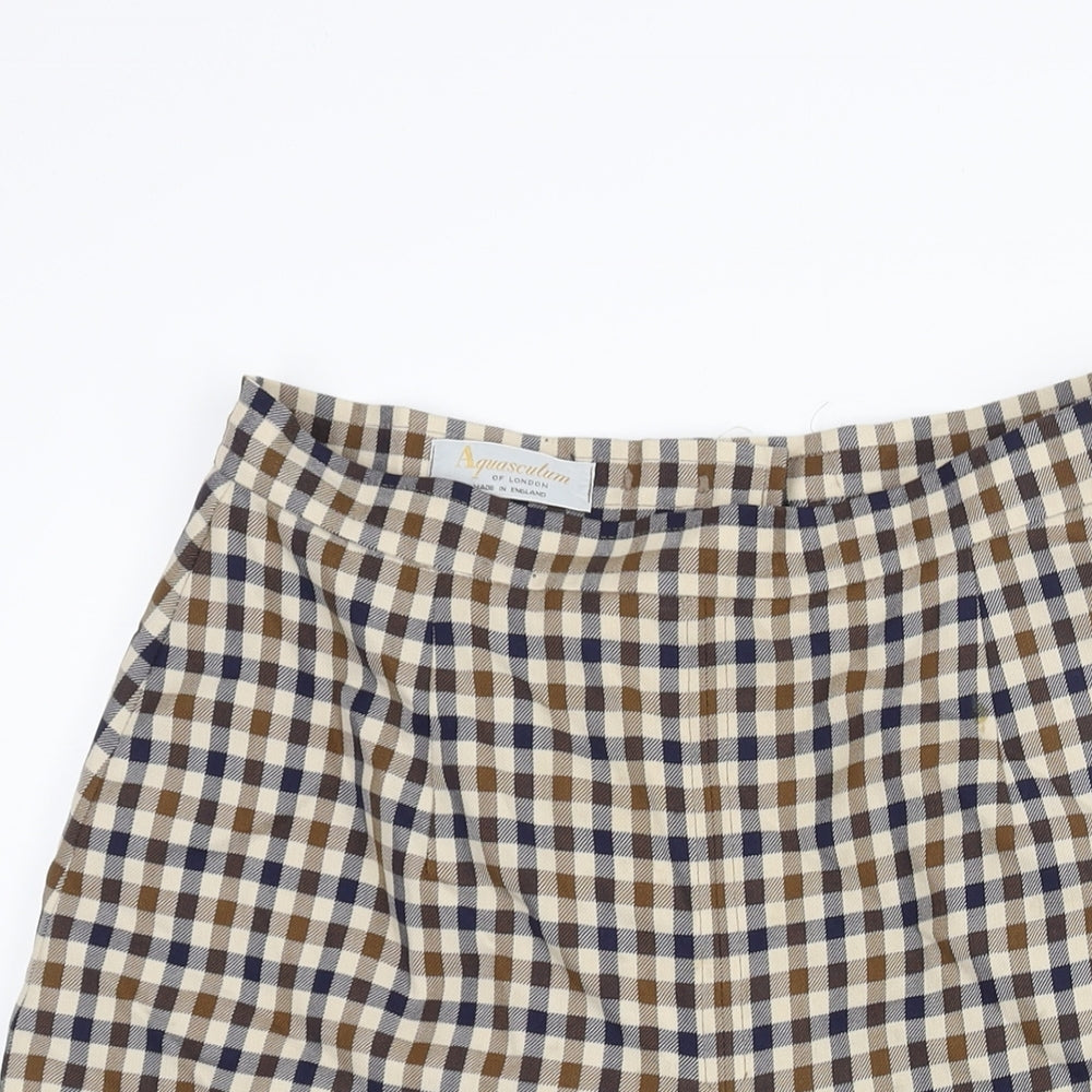 Aquascutum Womens Beige Check Wool A-Line Skirt Size 30 in Zip - Closed Vent