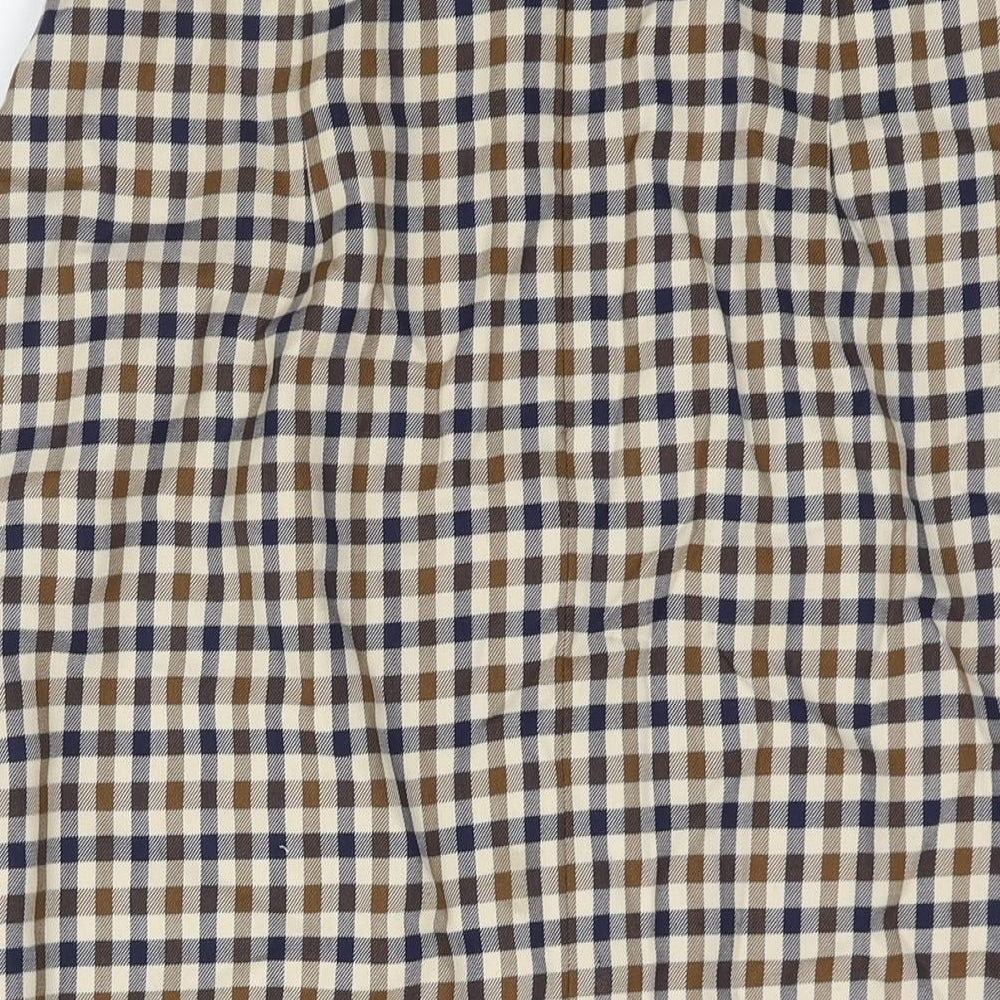 Aquascutum Womens Beige Check Wool A-Line Skirt Size 30 in Zip - Closed Vent