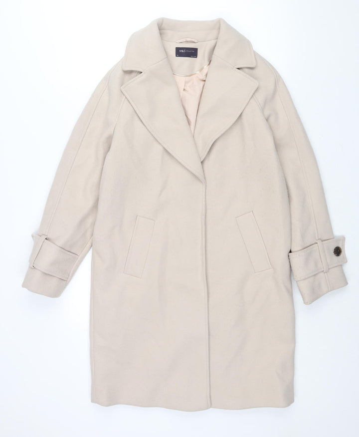 Marks and Spencer Womens Ivory Overcoat Coat Size XS Snap
