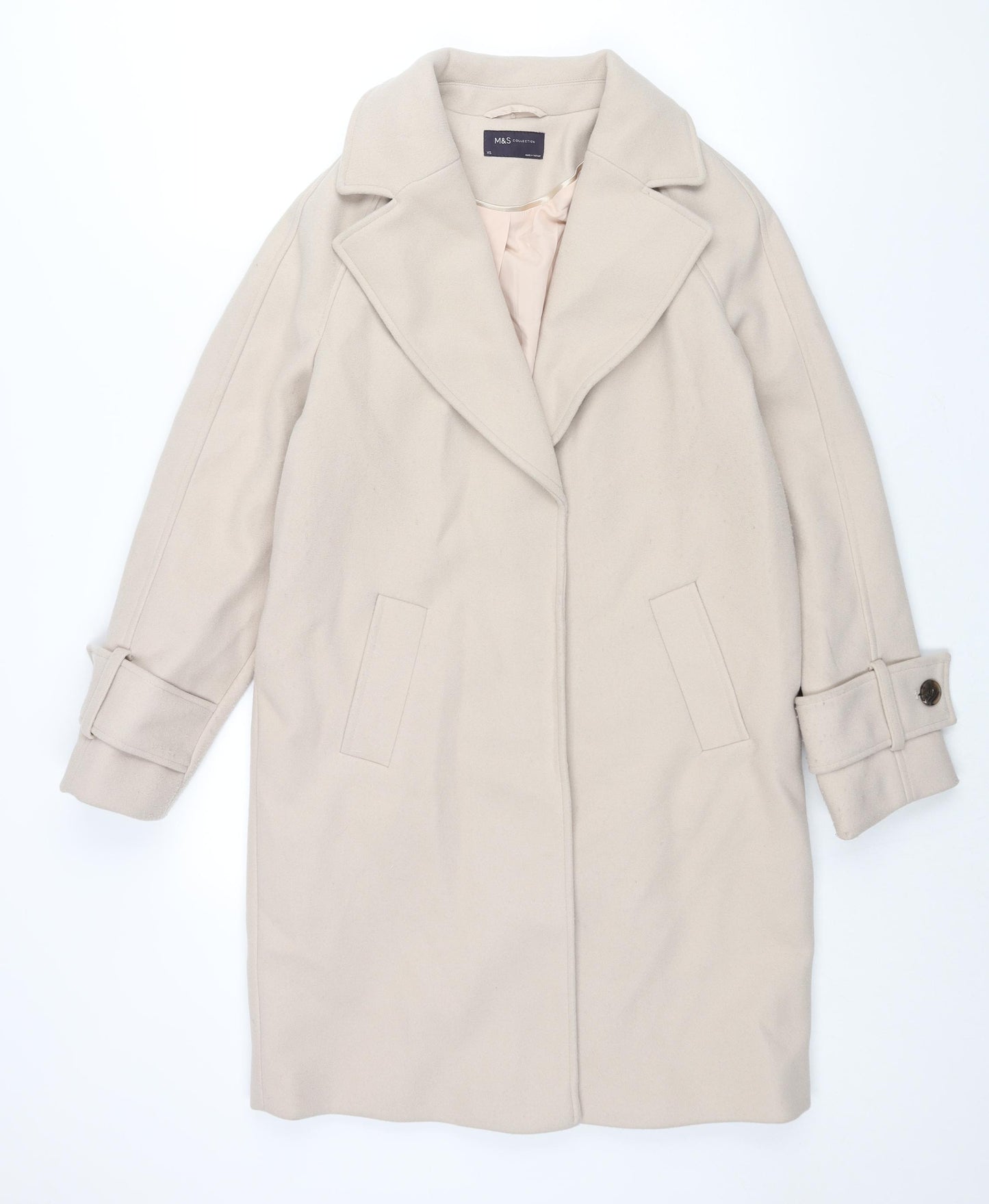 Marks and Spencer Womens Ivory Overcoat Coat Size XS Snap