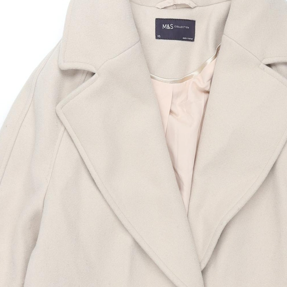 Marks and Spencer Womens Ivory Overcoat Coat Size XS Snap