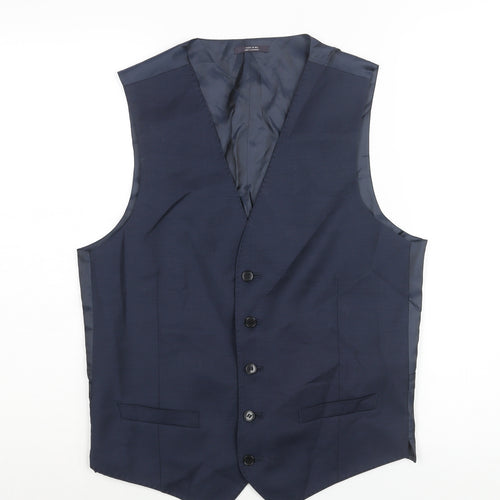 Marks and Spencer Mens Blue Polyester Jacket Suit Waistcoat Size 38 Regular