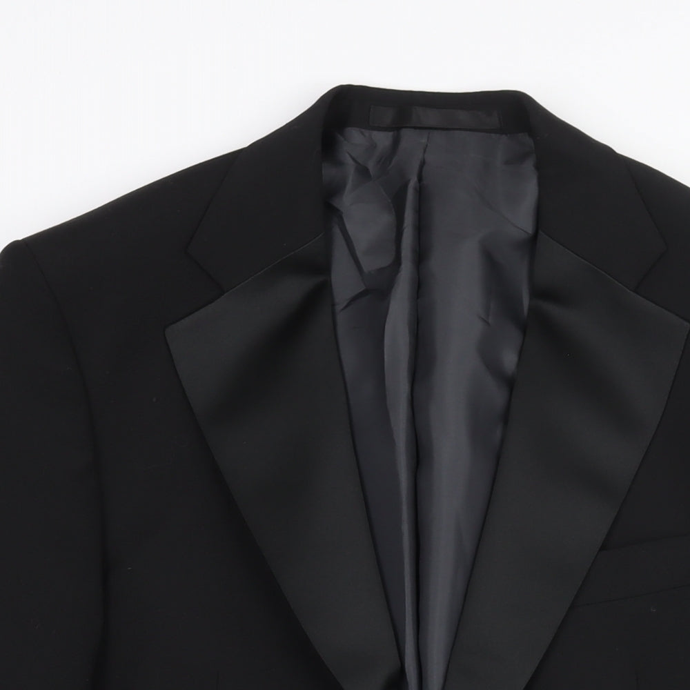 Marks and Spencer Mens Black Polyester Tuxedo Suit Jacket Size 40 Regular - Satin Lapel