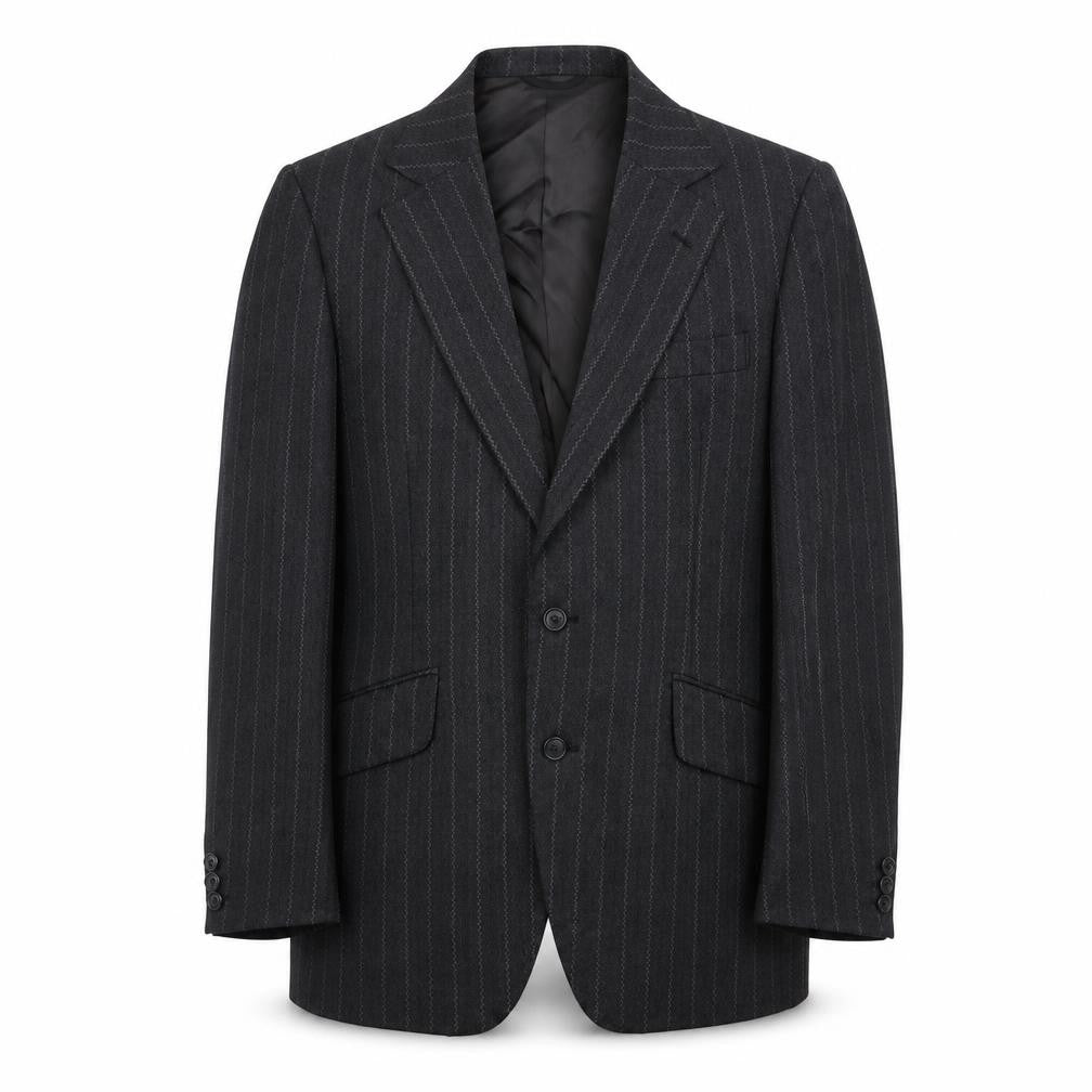 Front view of Rackhams men’s black striped wool jacket suit jacket, size 38, regular