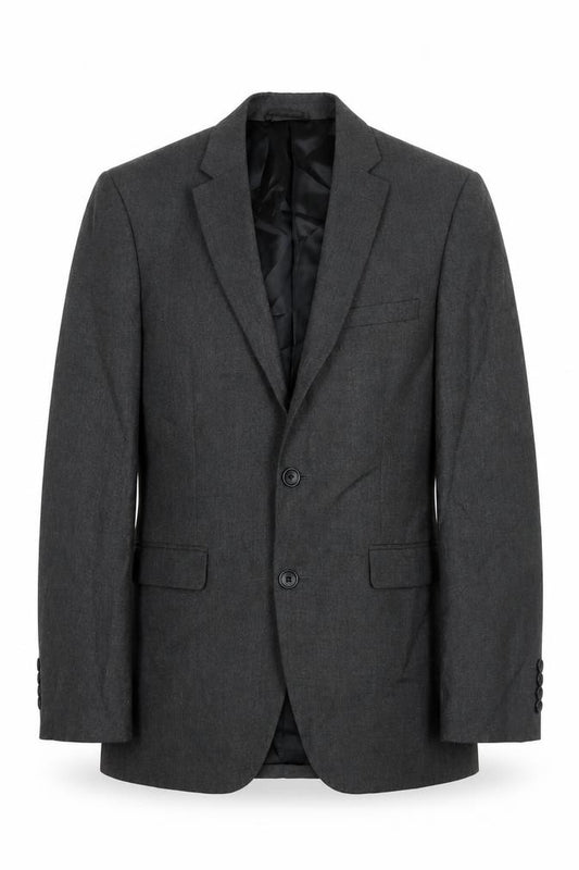 Front view of Burton men’s grey polyester jacket suit jacket, size 36, regular