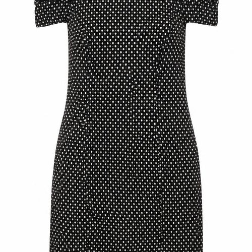 Great Plains London Womens Black Polka Dot Polyester Shift Size S Round Neck Zip - Rouched Sleeve