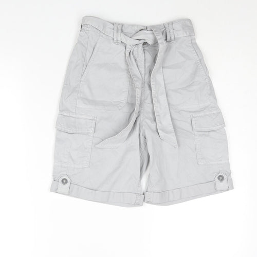 Marks and Spencer Womens Grey Lyocell Cargo Shorts Size 6 L8 in Regular Zip - Belted