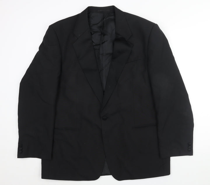St Michael Mens Black Polyester Tuxedo Suit Jacket Size 44 Regular - Satin Lapel
