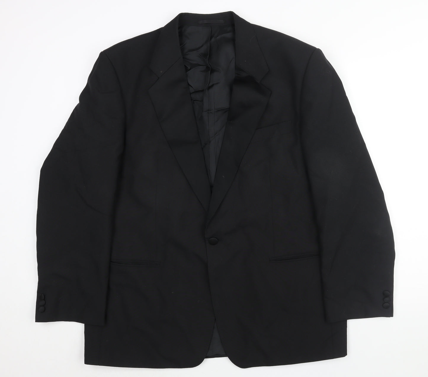 St Michael Mens Black Polyester Tuxedo Suit Jacket Size 44 Regular - Satin Lapel