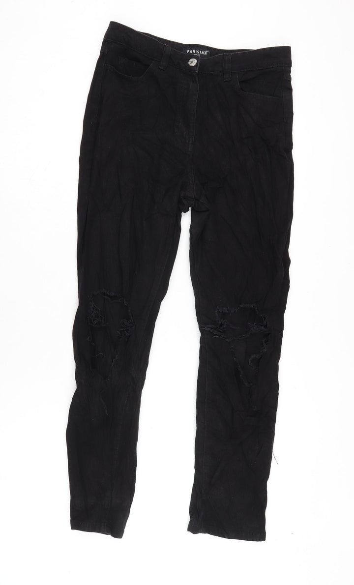 Parisian Womens Black Cotton Tapered Jeans Size 8 L27 in Regular Zip