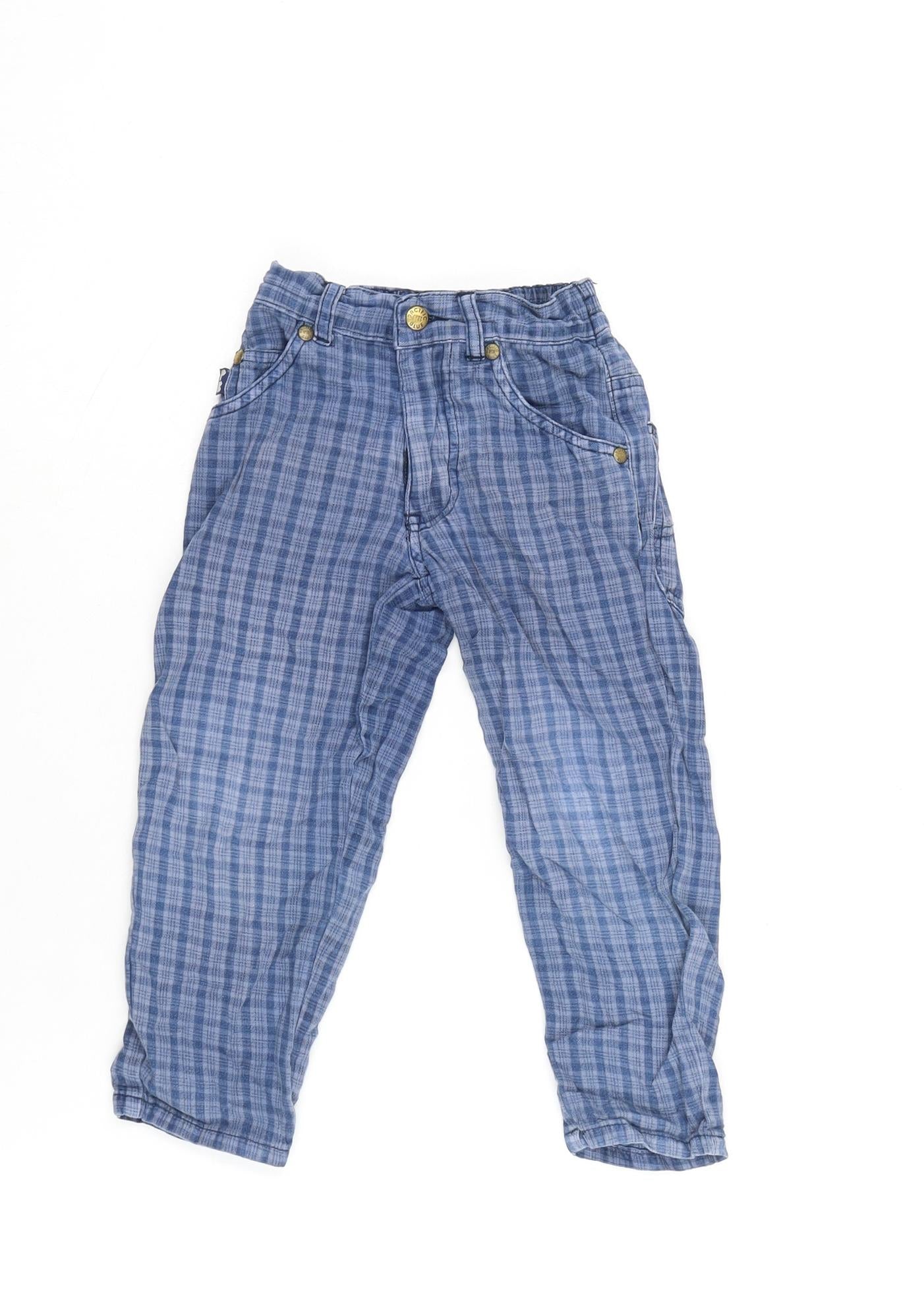 pacific blue Boys Blue Cotton Straight Jeans Size 2-3 Years Regular Zip - Inside leg-14In- Checked pattern.