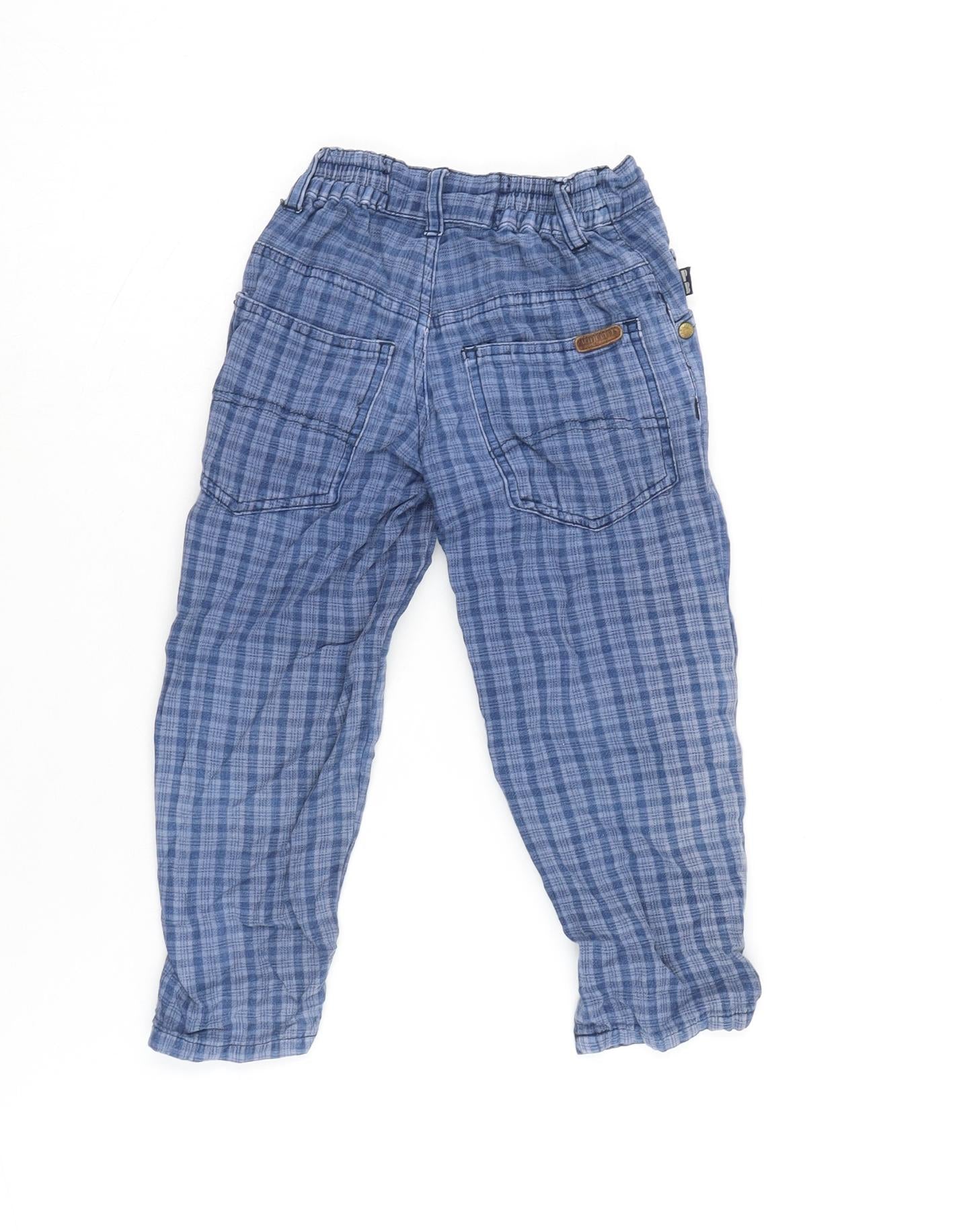 pacific blue Boys Blue Cotton Straight Jeans Size 2-3 Years Regular Zip - Inside leg-14In- Checked pattern.