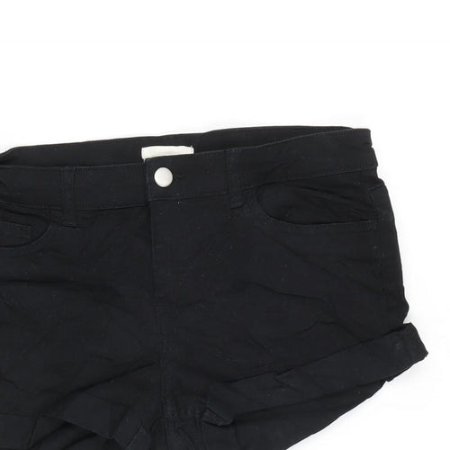 H&M Womens Black Cotton Boyfriend Shorts Size 8 Regular Zip