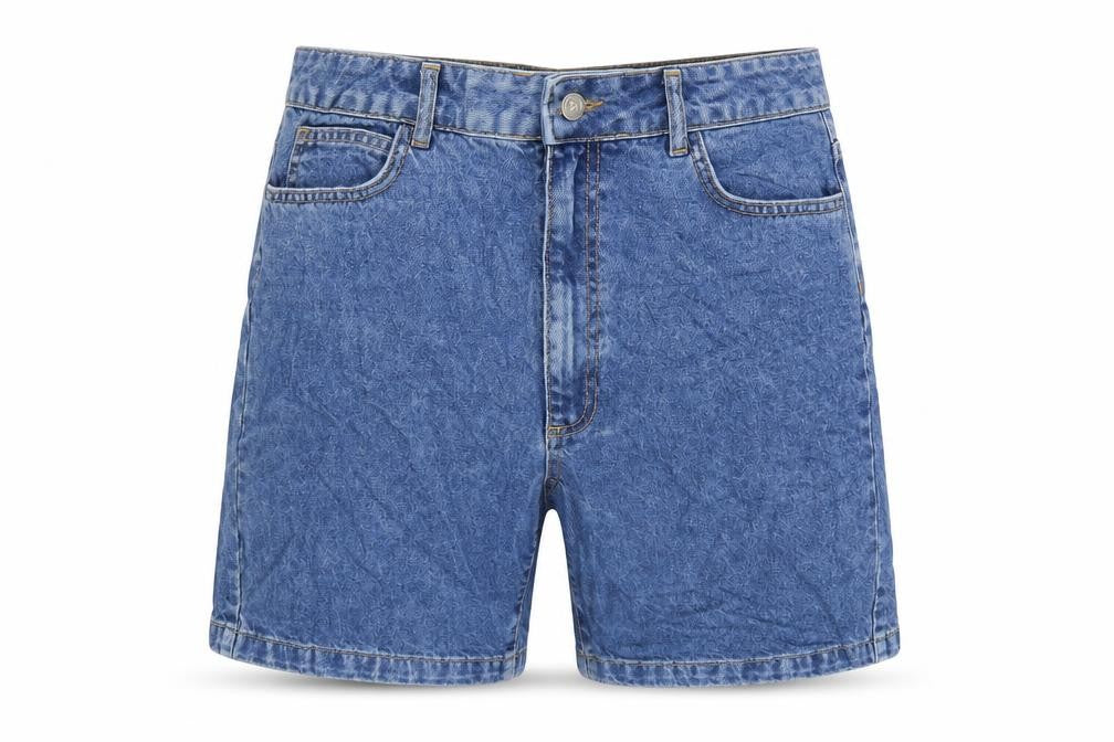 Front view of RR women’s blue cotton bermuda shorts, size UK 10, regular zip