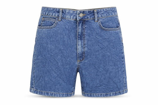 Front view of RR women’s blue cotton bermuda shorts, size UK 10, regular zip