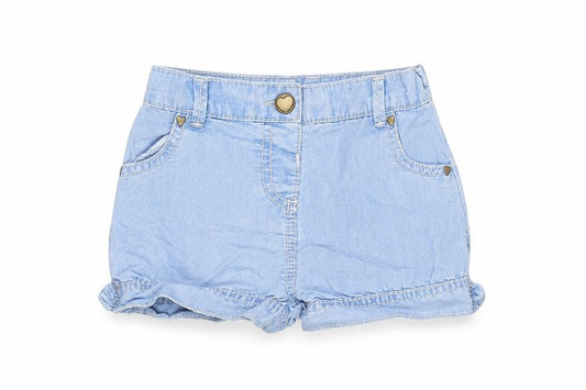 Front view of Tu girls’ blue polyester capri jeans, size 12-18, months snap