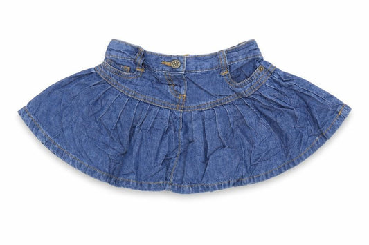 Front view of George girls’ blue cotton flare skirt, size 18-24, months snap